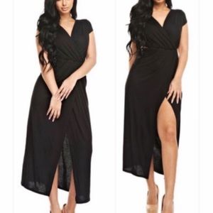 NEW Women Sexy Empire Waist Wrap Black Maxi Dress